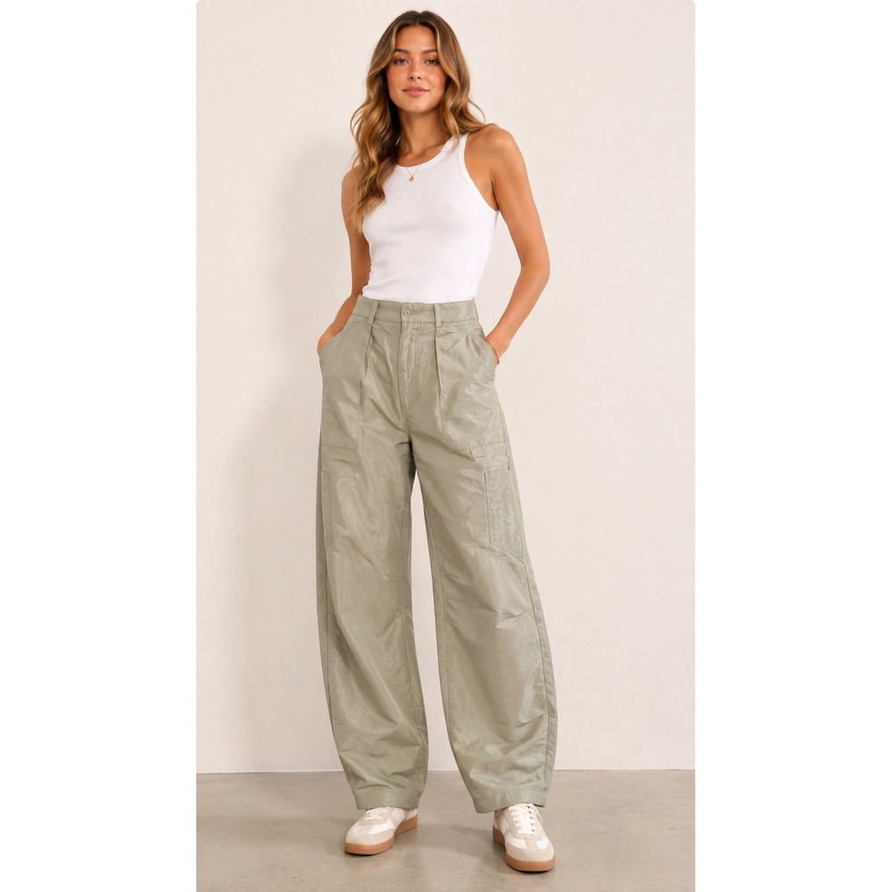 Lioness Sage Green Iridescent Cargo Utility Pants Wide Leg Size M